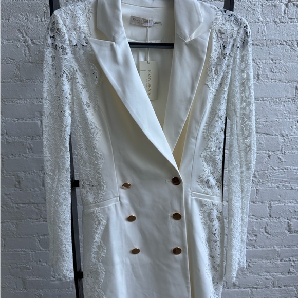 Ramy Brook Shay Double-Breasted Blazer Dress, Ivory w Lace, Size 2 - Picture 1 of 13